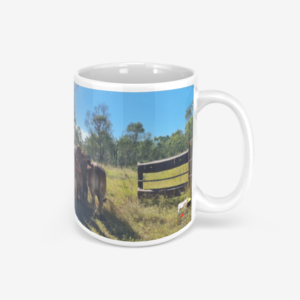 Happy Cows and Green Grass White Ceramic Mug 330ml
